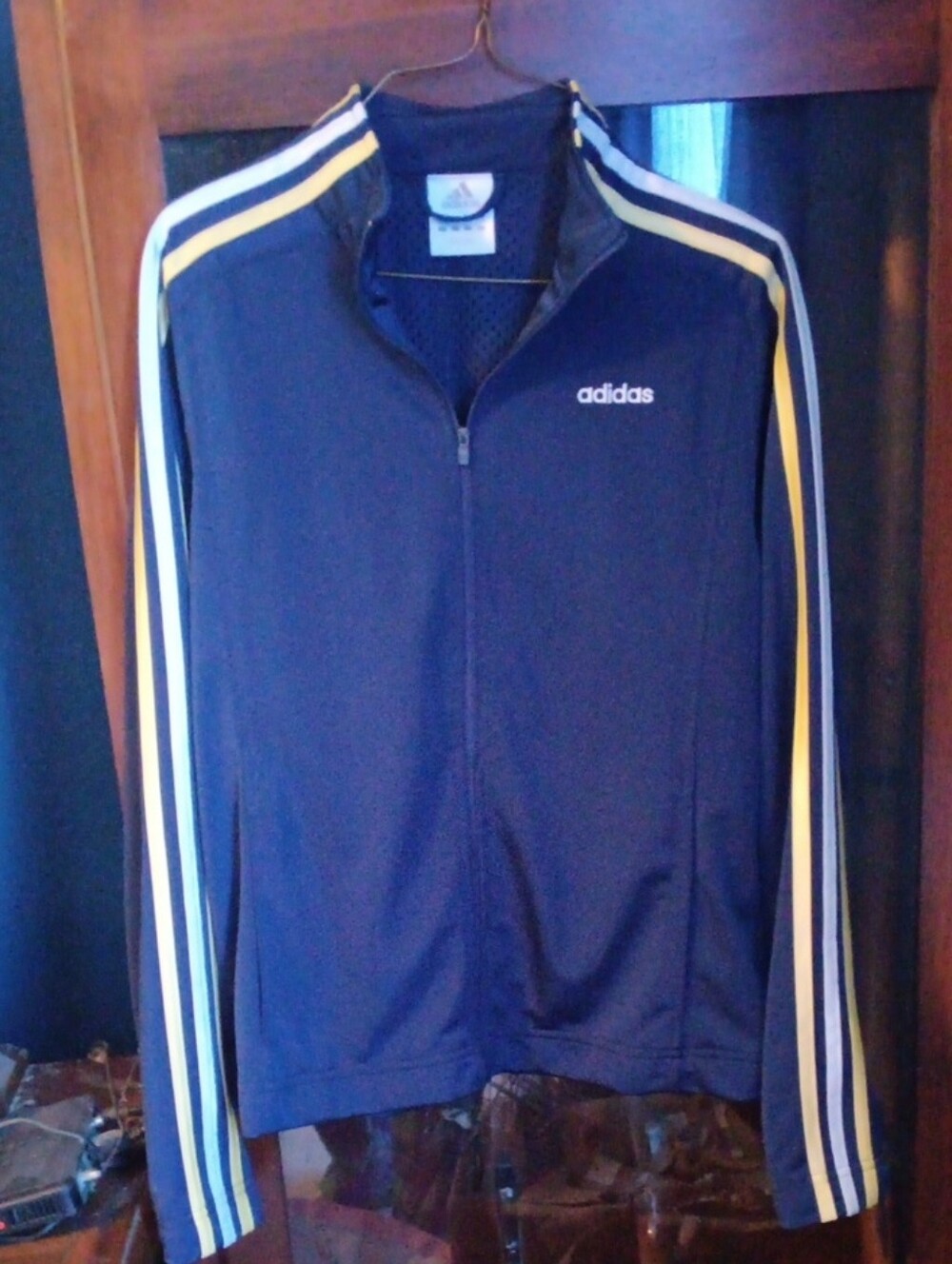 Vintage Adidas Navy Track Jacket with Yellow & White Sleeve Stripes
